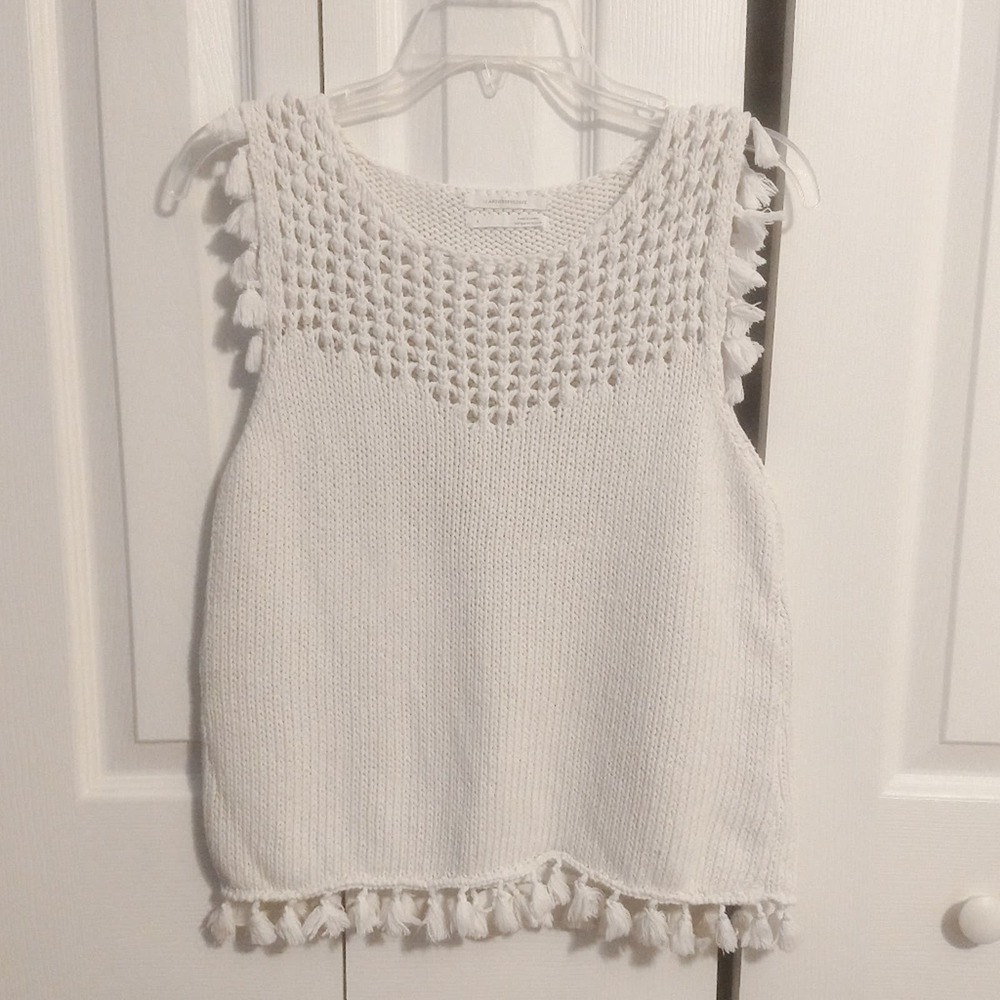 Anthropologie Crochet Tasseled Tank Top Size S